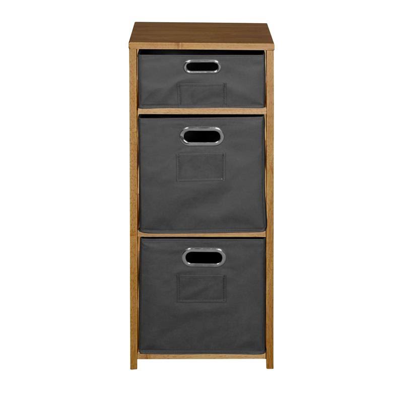 Medium Oak Grey Square Folding Bookcase with Fabric Bins S48581