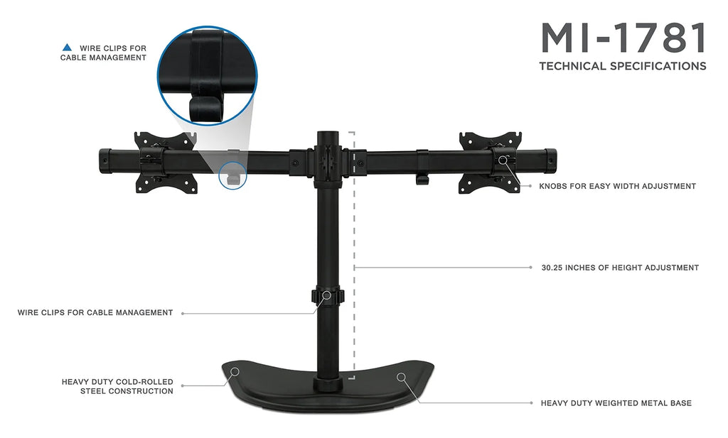 Free Standing Dual Monitor Stand for Two 19-27 Inch Computer Screens D4564
