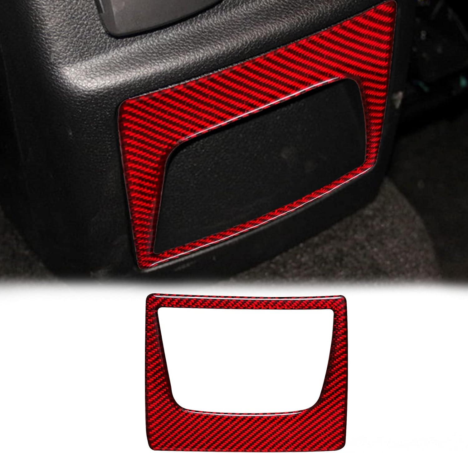 Carbon Fiber Interior Armrest Box Button Control Panel Cover Sticker Rear Seat Accessories (Red) Pack of 2 L996