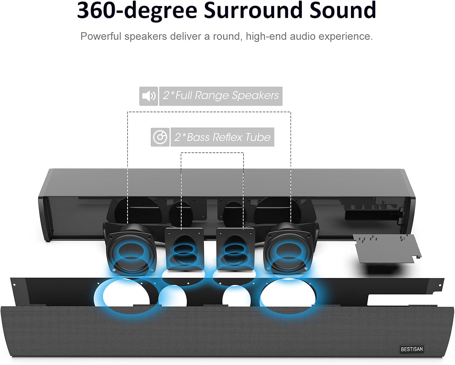 Sound Bar with Built-in Subwoofer, Bluetooth 5.0, 24-Inch E9333