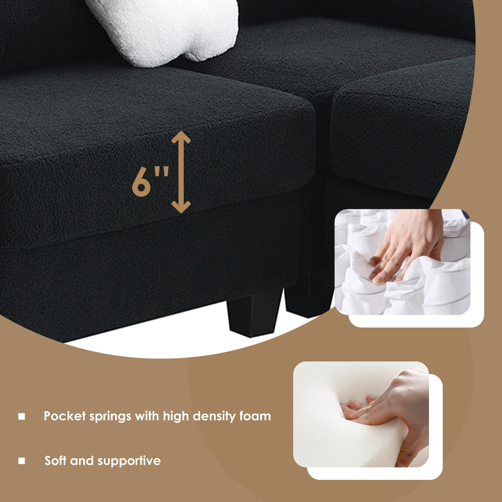 Black Velvet Sectional Sofa with Storage Ottoman O377