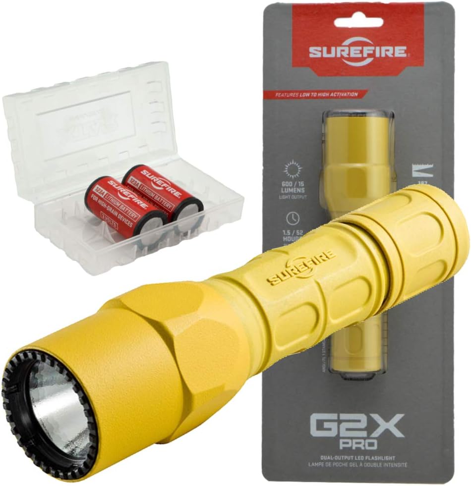 SureFire G2X Tactical 600 Lumen Flashlight Bundle with 2x Extra CR123A and Battery Case S642849