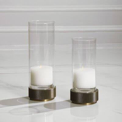 2 Piece Tabletop Hurricane Holder Set with Candle Q3926