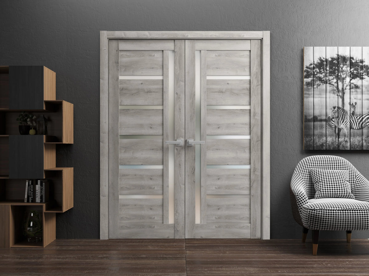 Solid French Double Doors 36 x 84 inches with Frosted Glass E779664