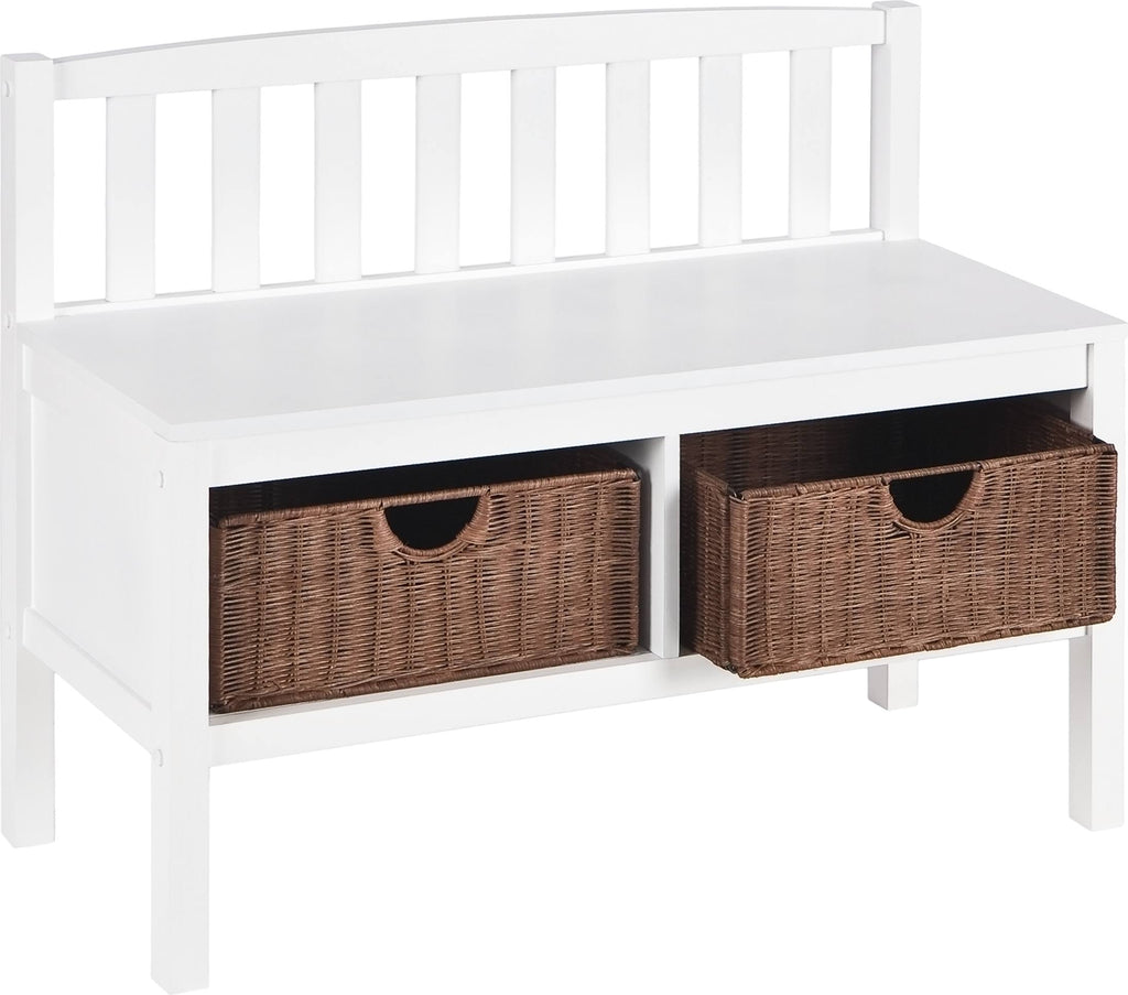 White Bench with Rattan Baskets C83281