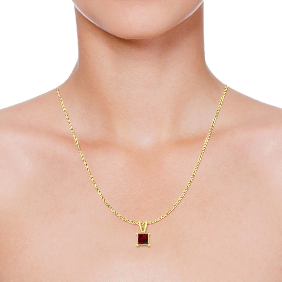 1/3 Carat Princess Shape Garnet 10K Yellow Gold V-bail Solitaire Pendant Necklace H4896