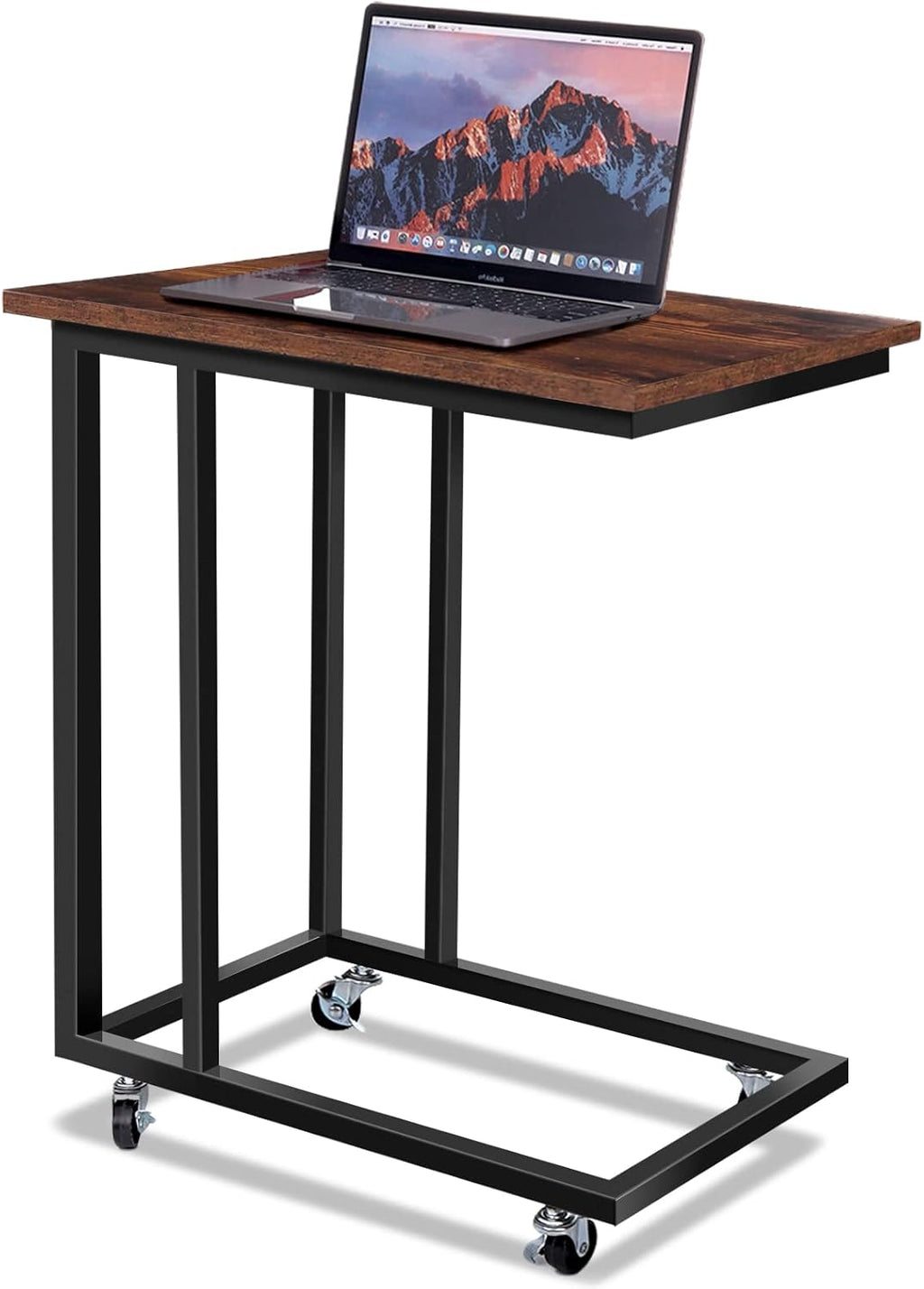 Rustic C Table with Metal Frame and 4 Rolling Casters K6022