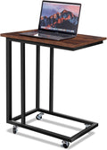 Rustic C Table with Metal Frame and 4 Rolling Casters K6022