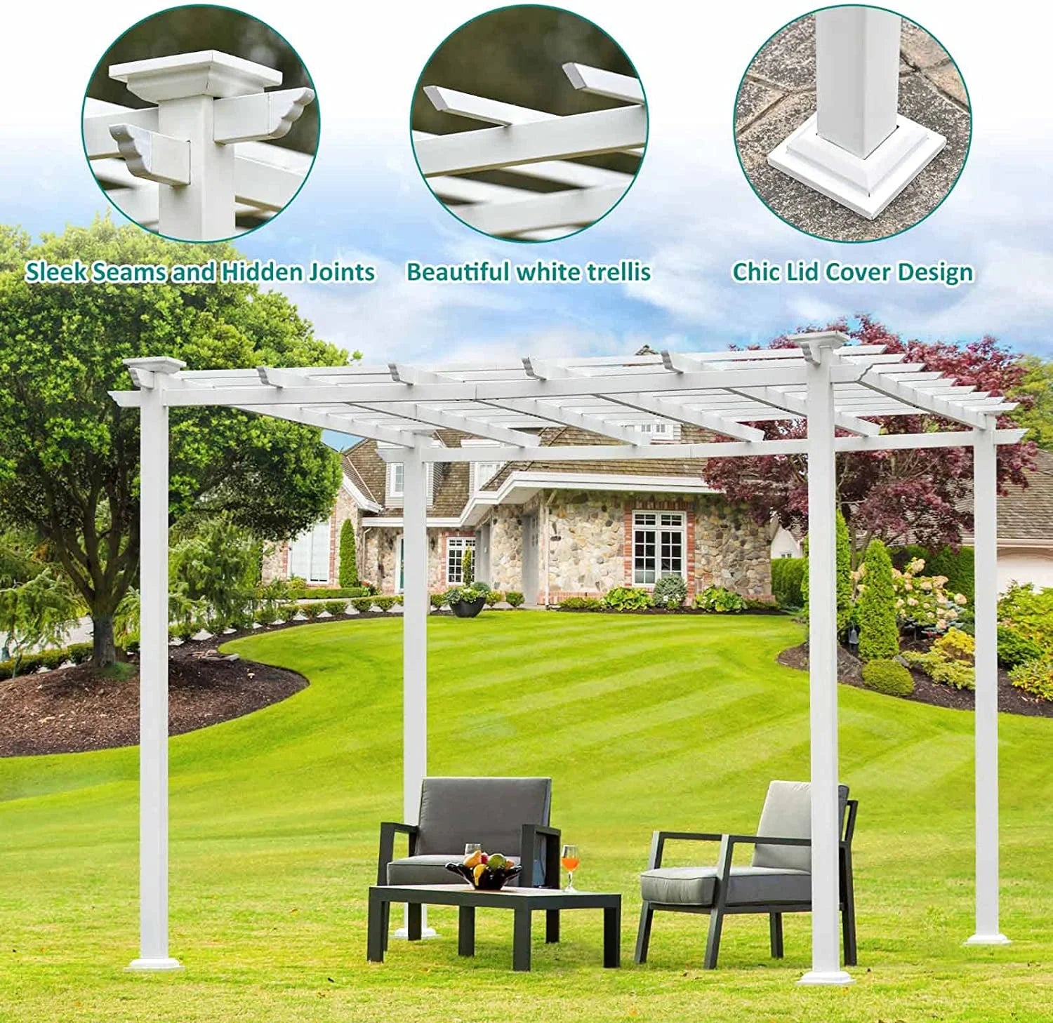 White Iron Square Patio Gazebo Pergola P2597