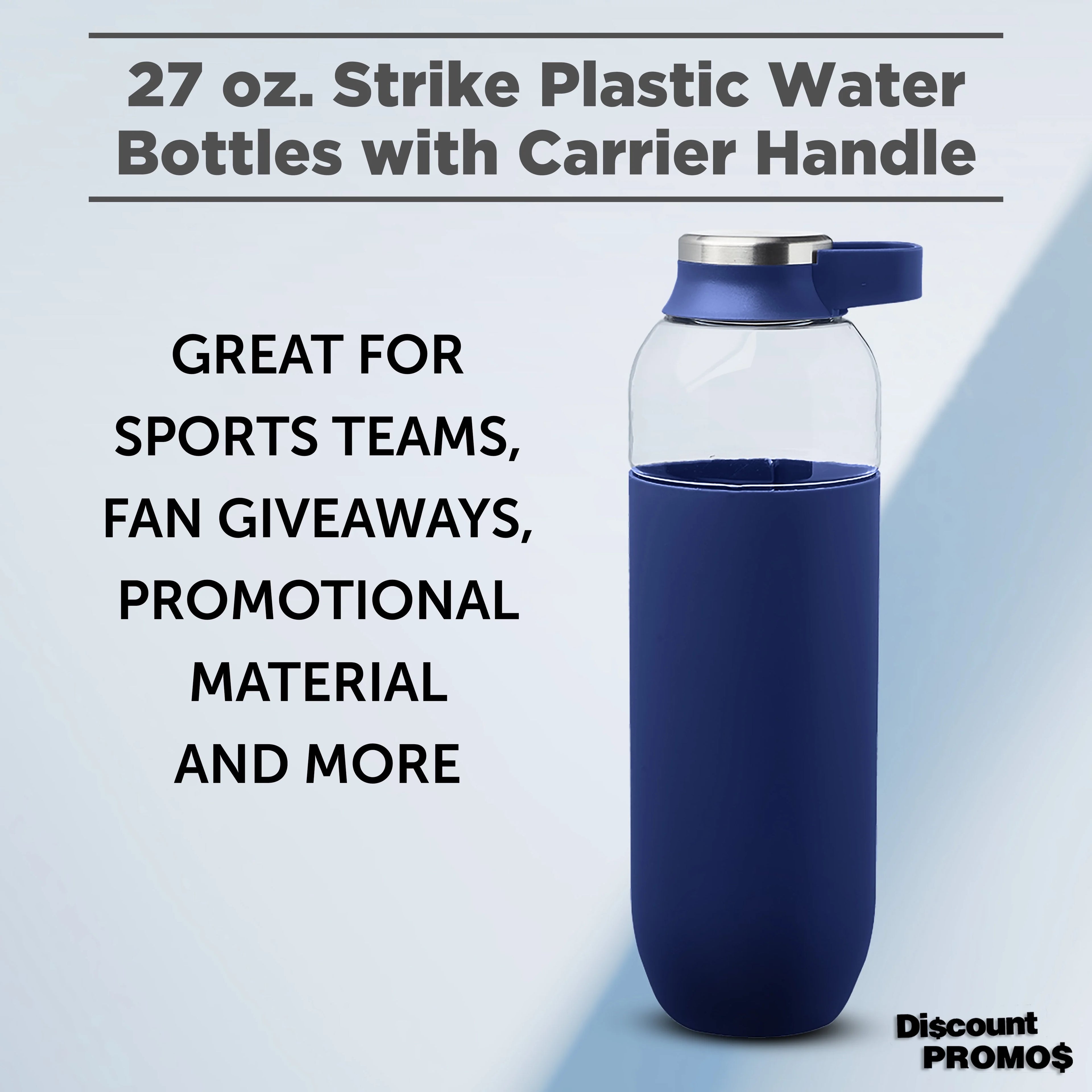 Navy Blue Plastic Water Bottles with Carrier Handle, 27 oz, Set of 10 H913297