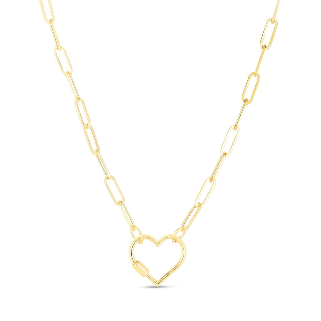 14K Yellow Gold Paperclip Chain Necklace with Heart Clasp - 18" U275682