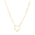 14K Yellow Gold Paperclip Chain Necklace with Heart Clasp - 18" U275682