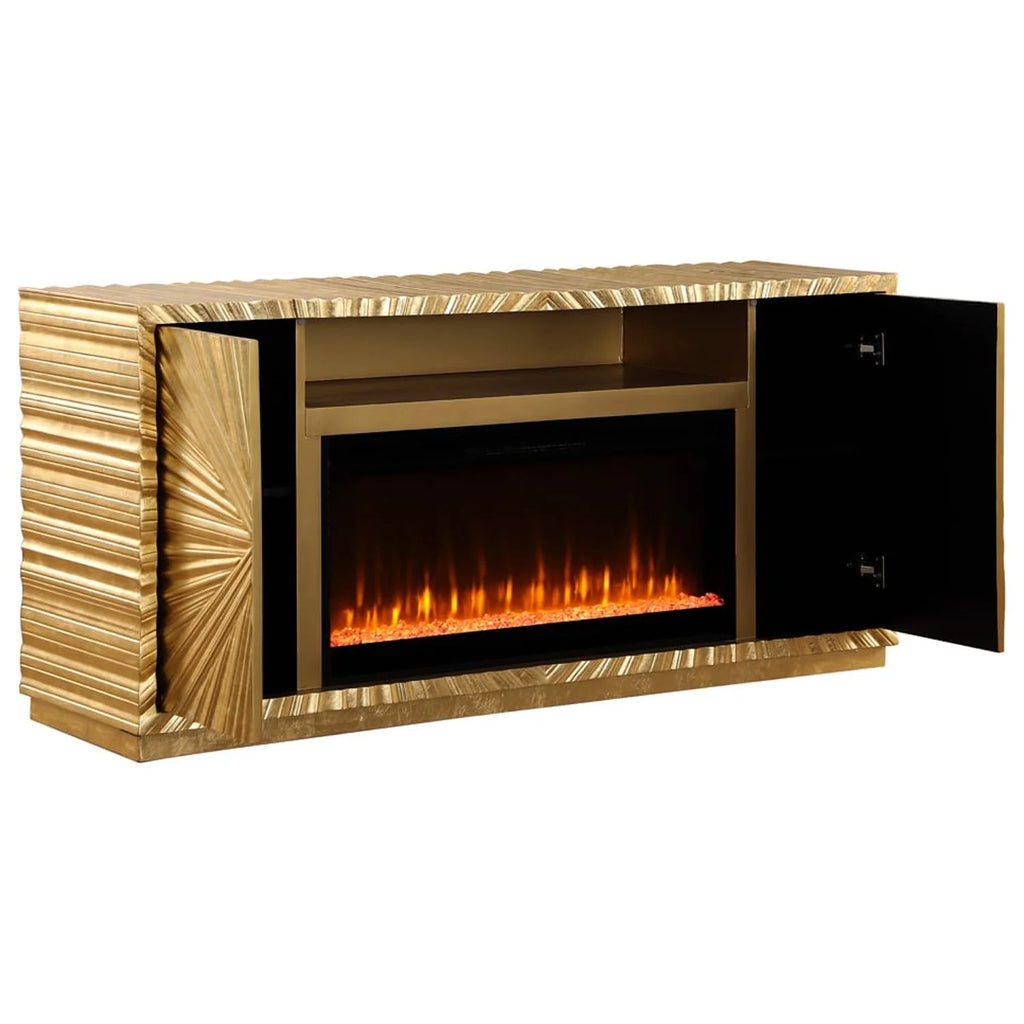 Metallic Gold Freestanding Infrared Electric Fireplace TV Stand N123975