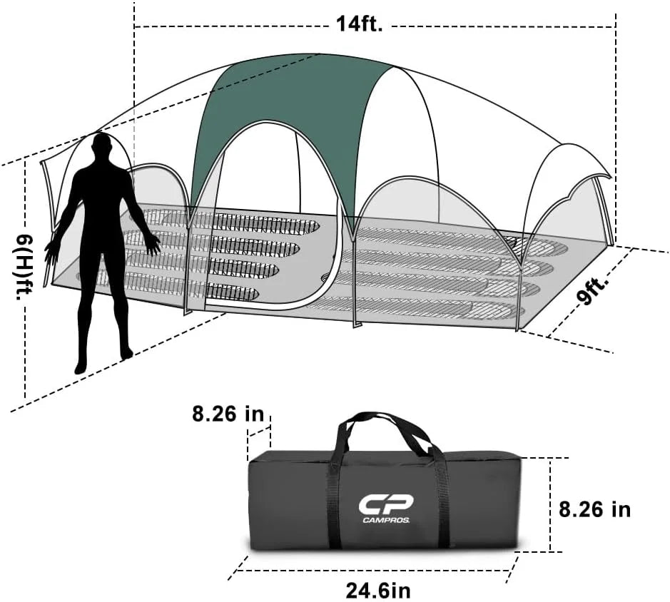 8 Person Weather Resistant Family Tent with Carry Bag H655