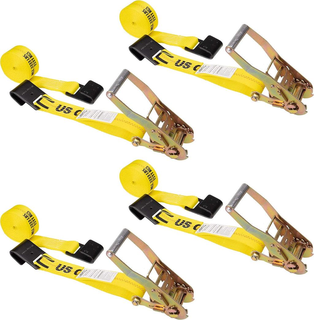 Yellow 2 Inch x 30 Foot Ratchet Straps with Flat Hook, 4 Pack X474246