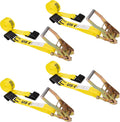 Yellow 2 Inch x 30 Foot Ratchet Straps with Flat Hook, 4 Pack X474246