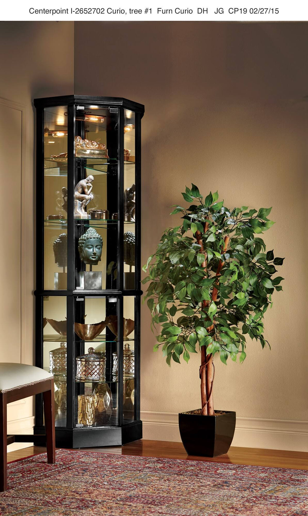Black Lighted Corner Curio J7296