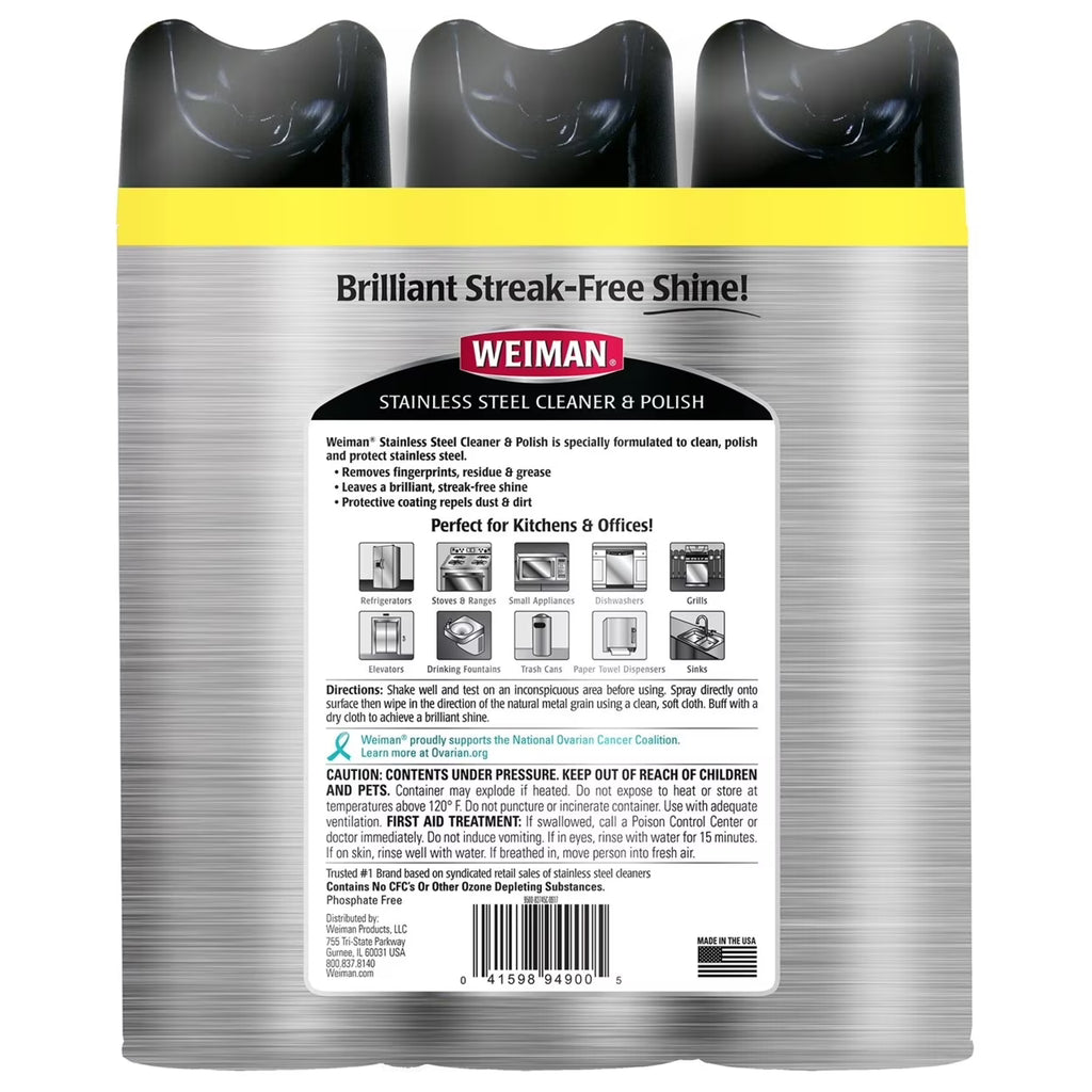 Stainless Steel Cleaner and Polish 17 Ounce 3 Count W96044