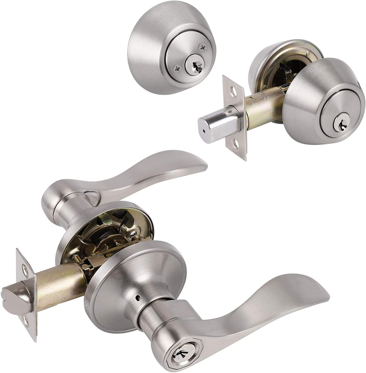 2 Pair Universal Door Lever Handleset Satin Nickel Finish U636024