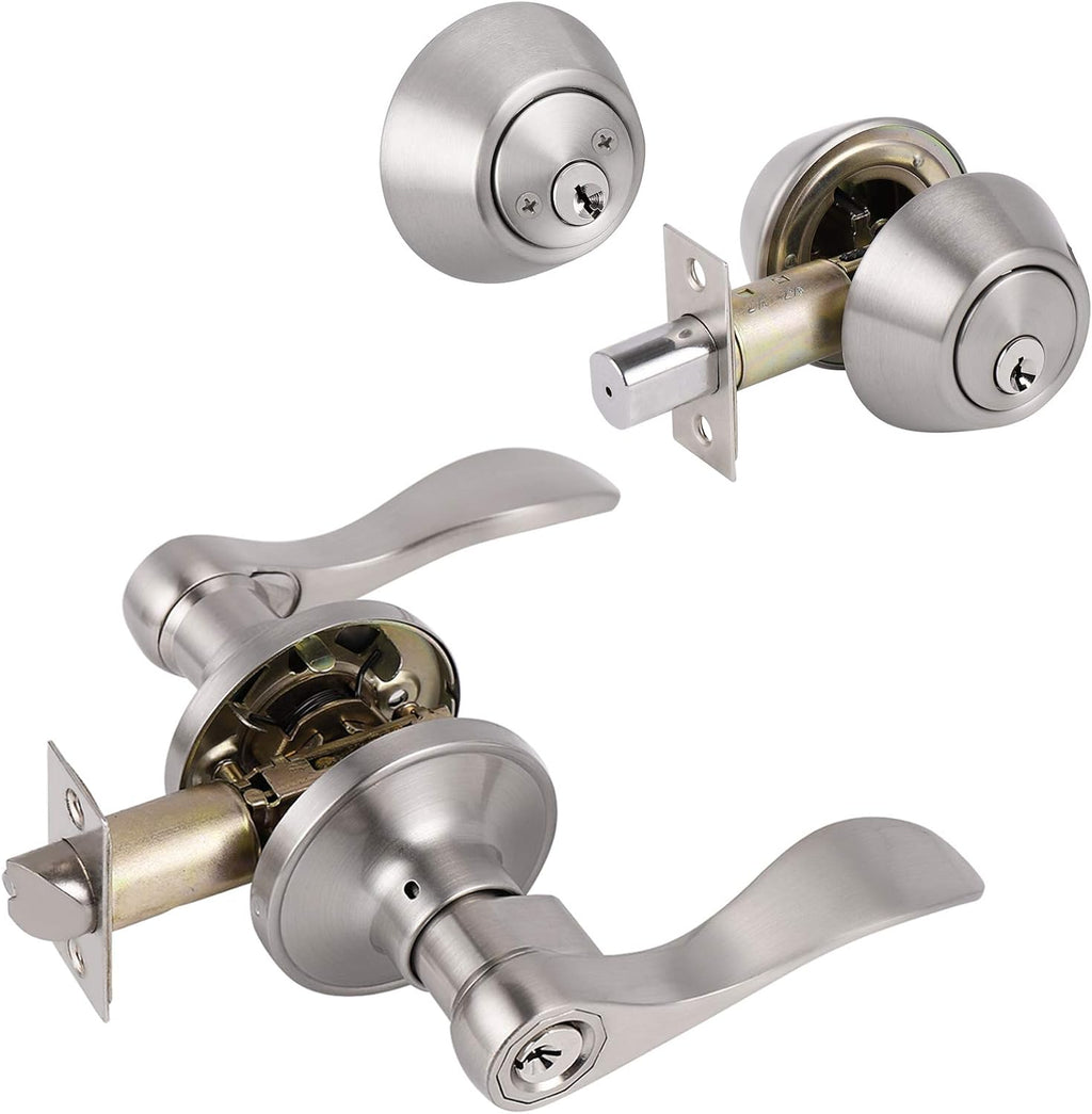 2 Pair Universal Door Lever Handleset Satin Nickel Finish N9663