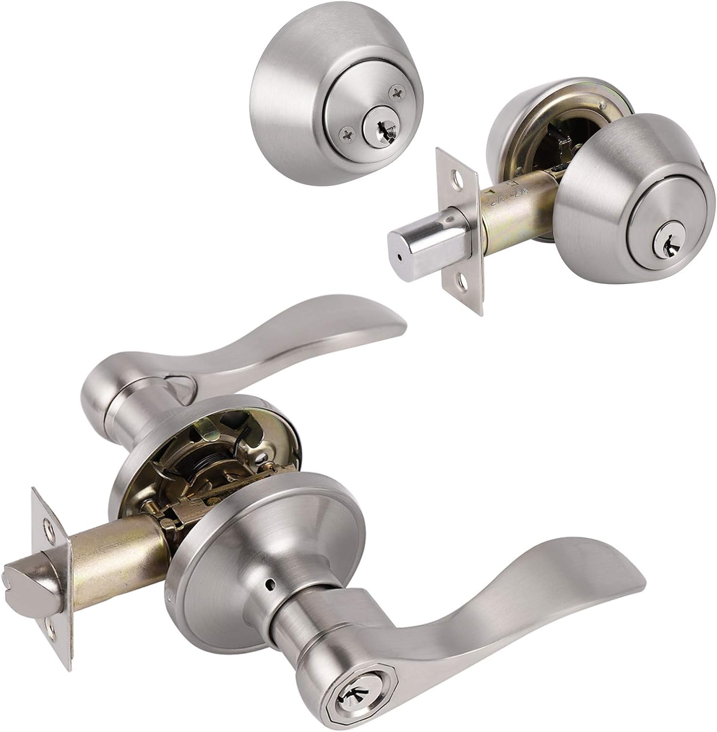 2 Pair Universal Door Lever Handleset Satin Nickel Finish N9663