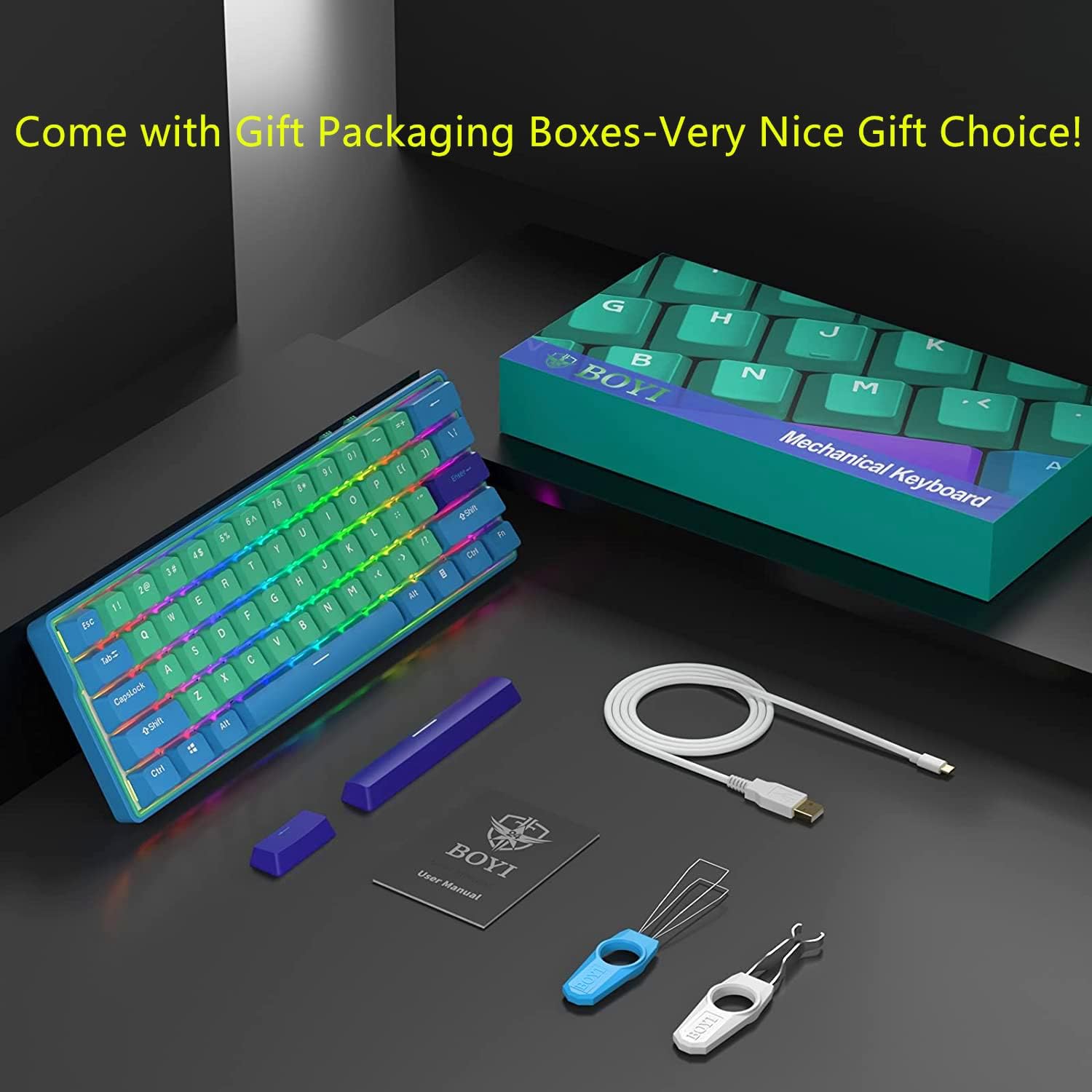 60 Percent Wireless Mechanical Keyboard with Cherry MX Blue Switch Q5628