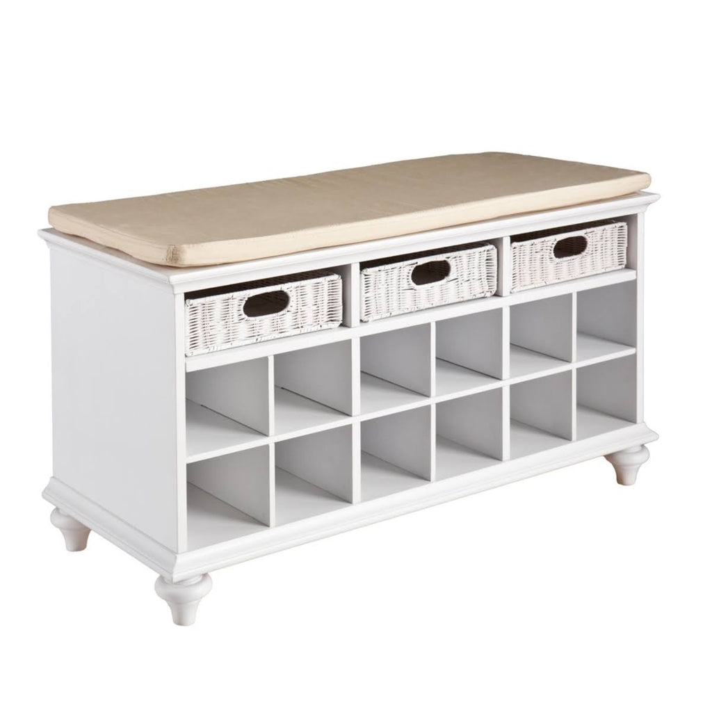 White Bench with Rattan Baskets C83281