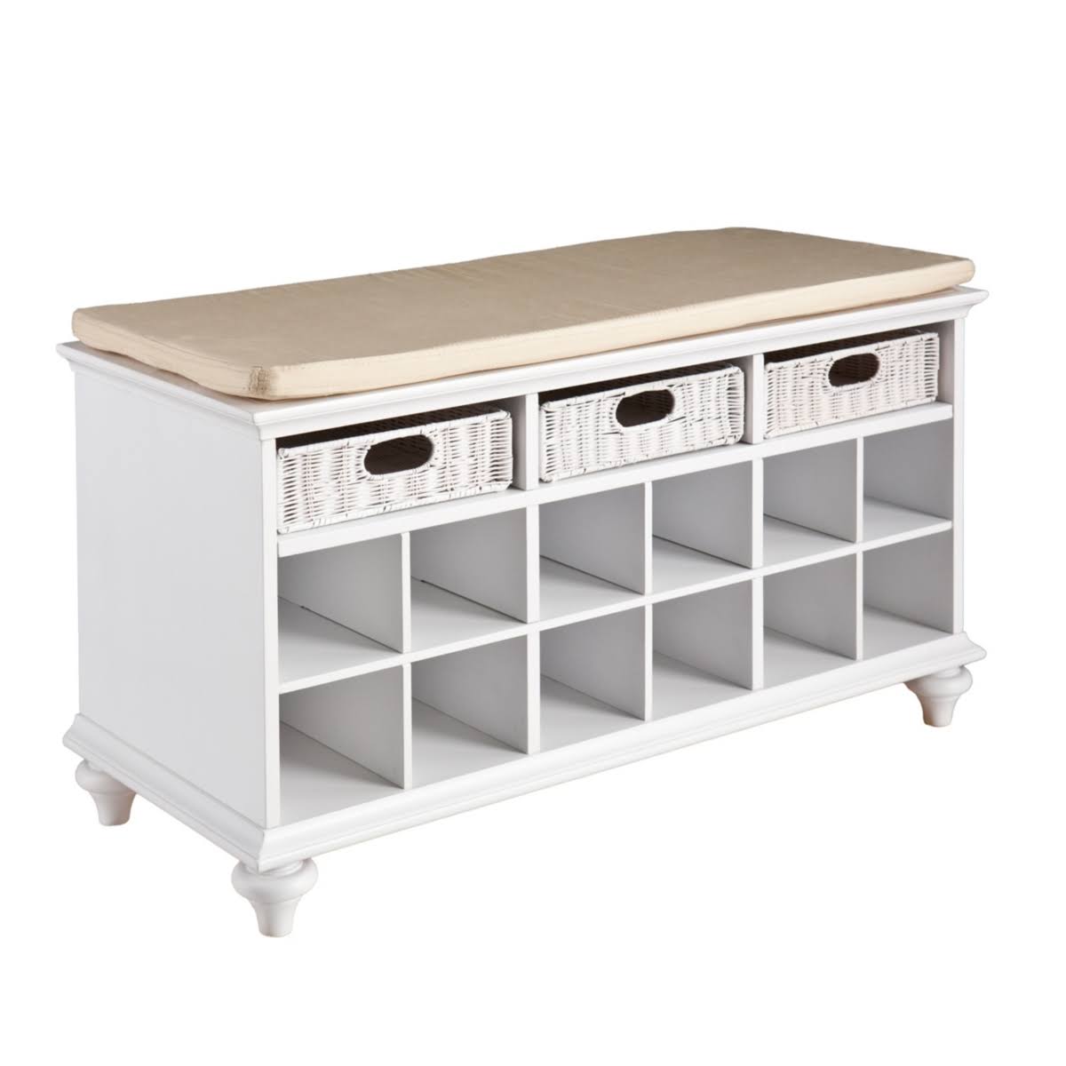 White Bench with Rattan Baskets C83281