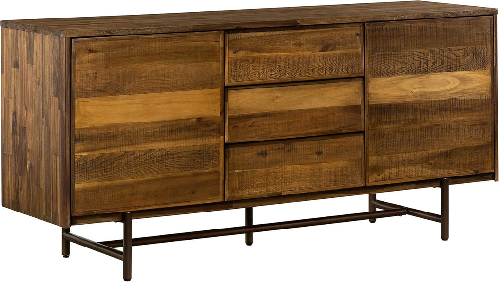 Mixed Wood Dining Buffet Cabinet Credenza Storage 62 Wide Matte Brass P9330