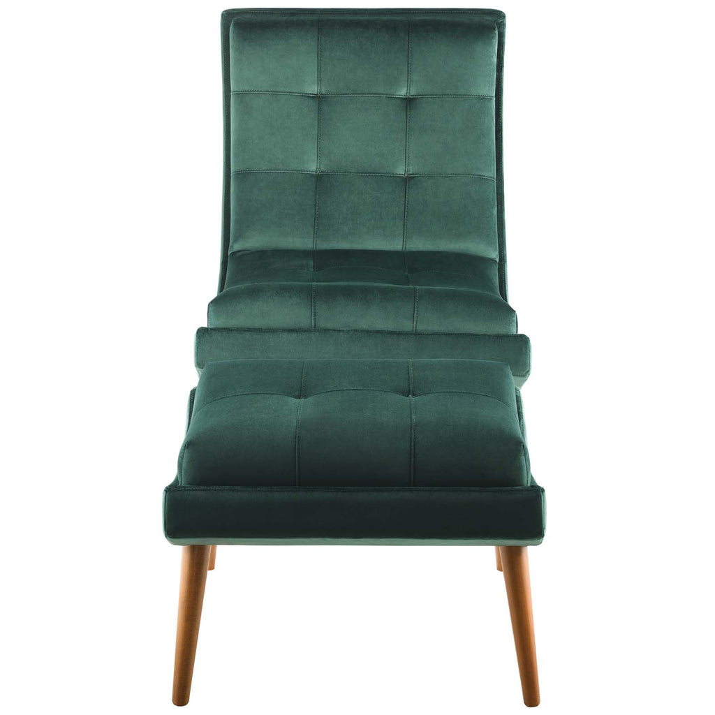 Green Velvet Lounge Chair and Ottoman Set Q689077