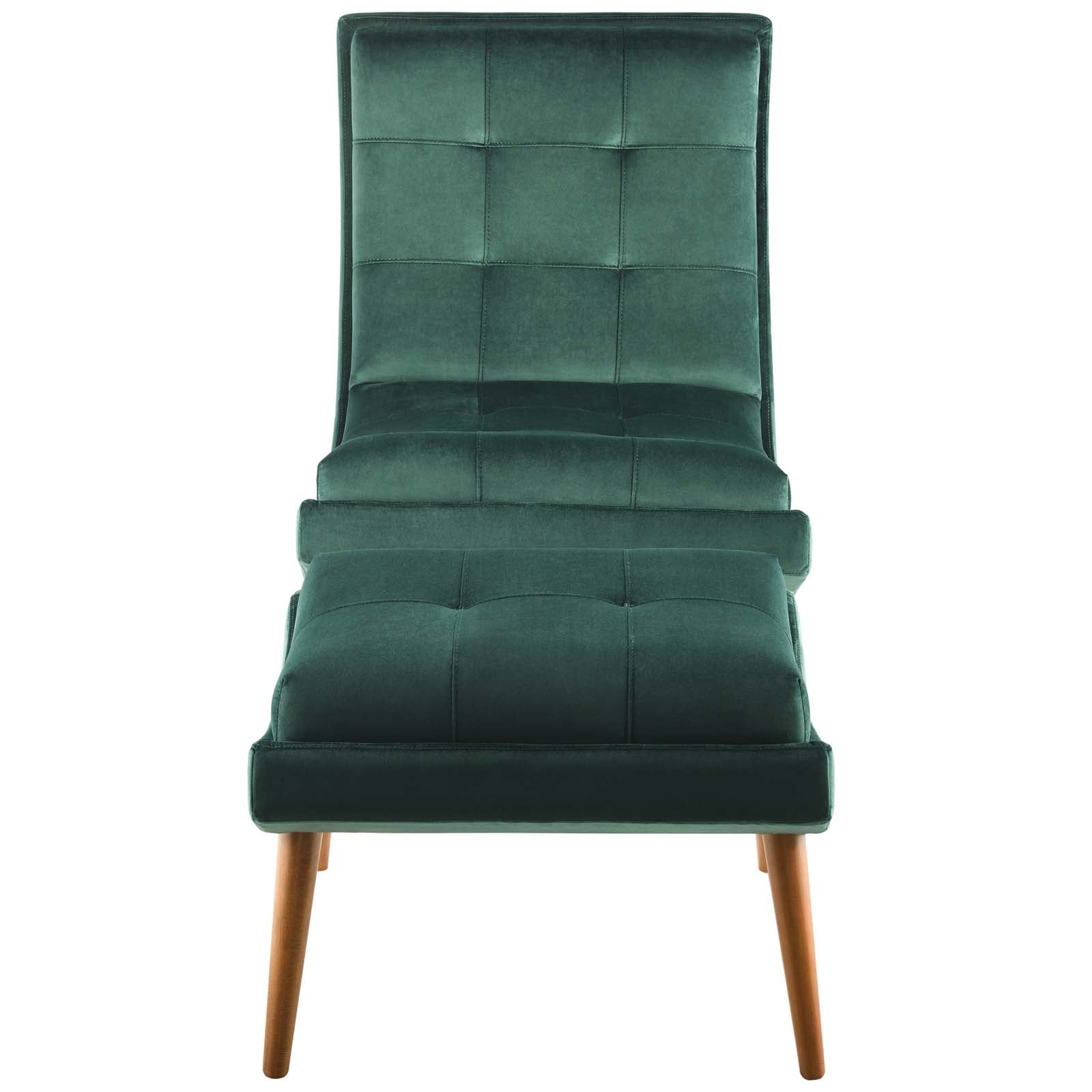 Green Velvet Lounge Chair and Ottoman Set Q689077