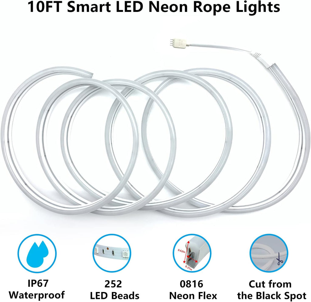 10FT 252 LEDs RGBIC Smart Neon Rope Lights Pack of 2 L97851