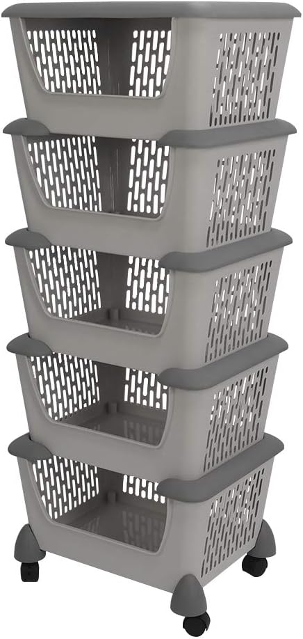 Gray 5 Tiers Stacking Basket with Wheels W680