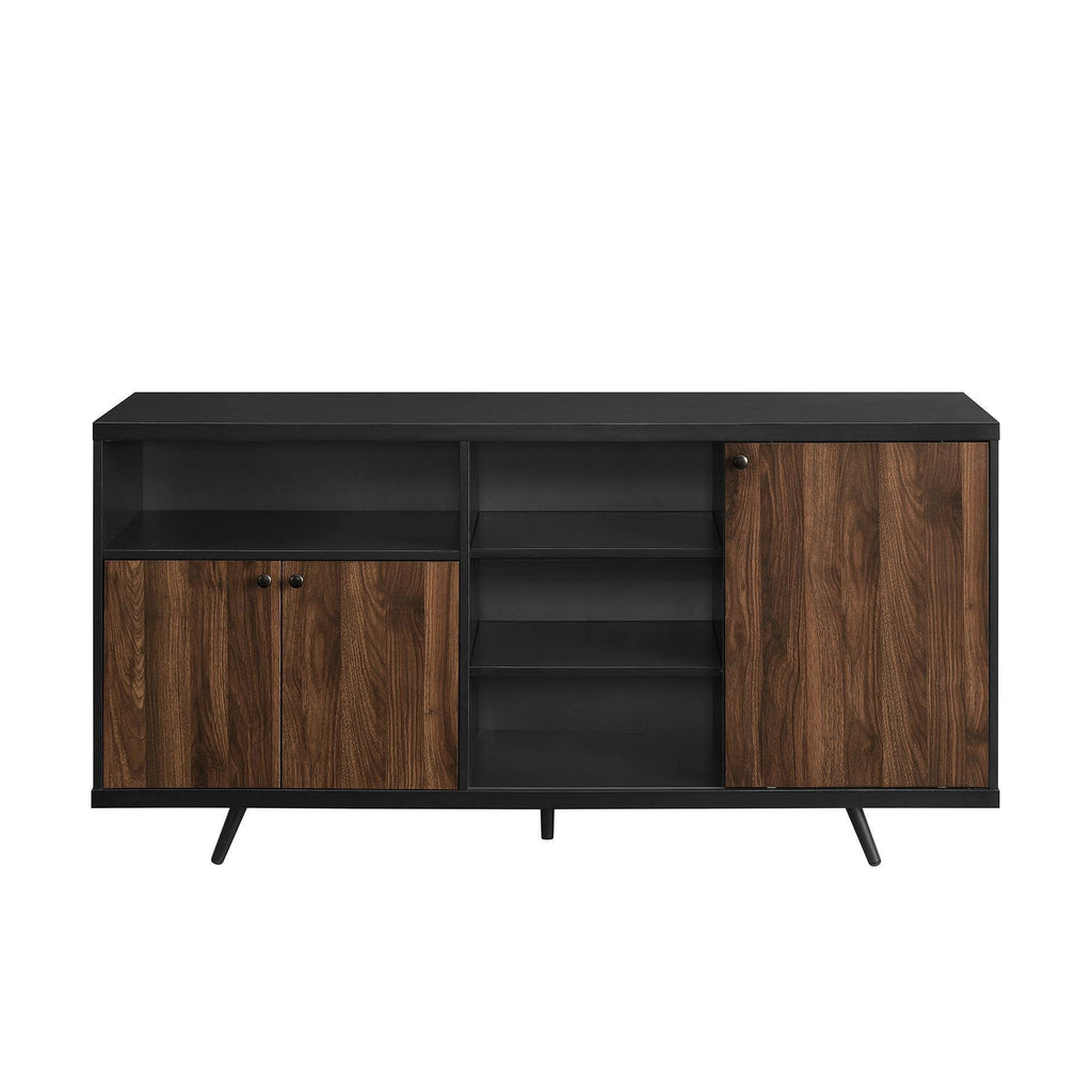 3 Door Two-Tone Sideboard Solid Black/Dark Walnut Y61421