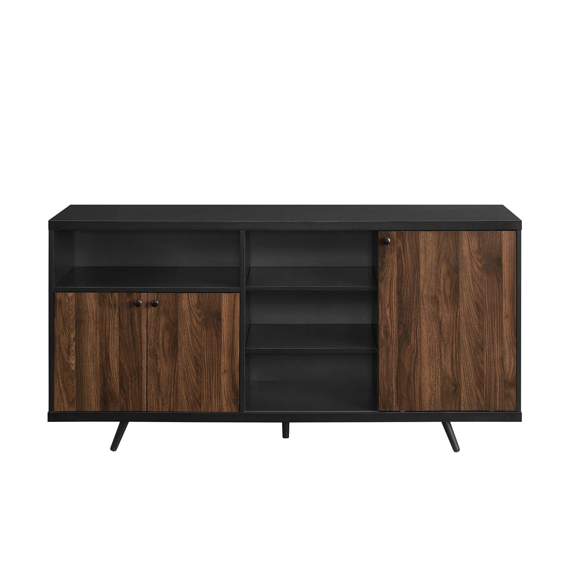 3 Door Two-Tone Sideboard Solid Black/Dark Walnut Y61421