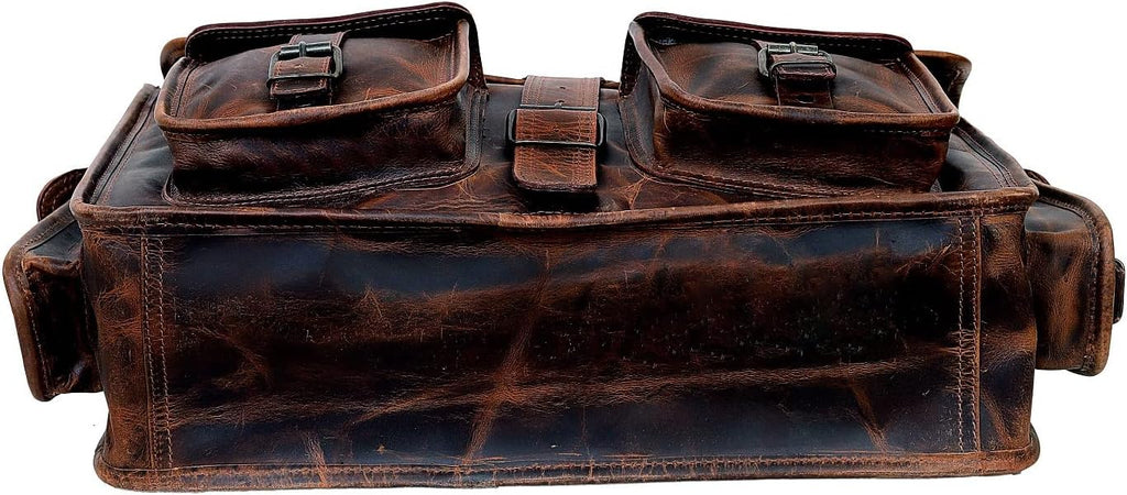 Vintage Brown Leather Laptop Messenger Bag Q4688