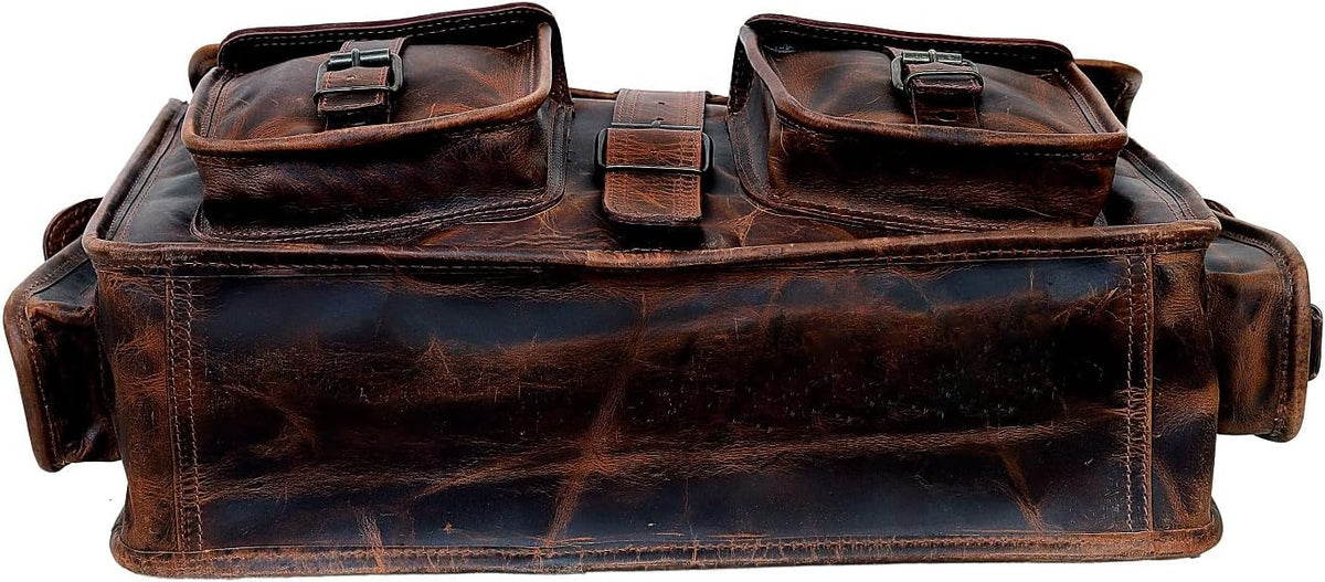 Vintage Brown Leather Laptop Messenger Bag Q4688