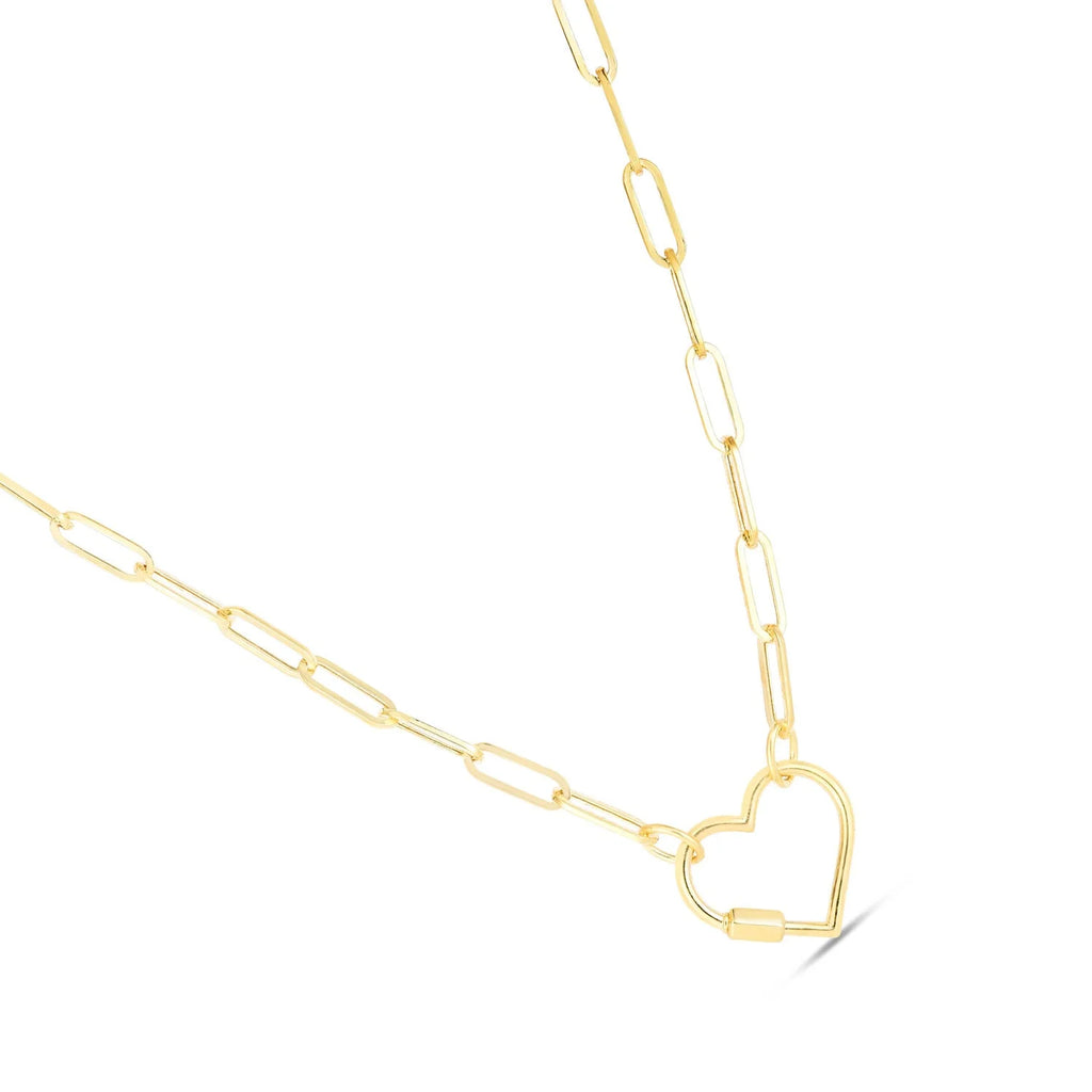 14K Yellow Gold Paperclip Chain Necklace with Heart Clasp - 18" U275682