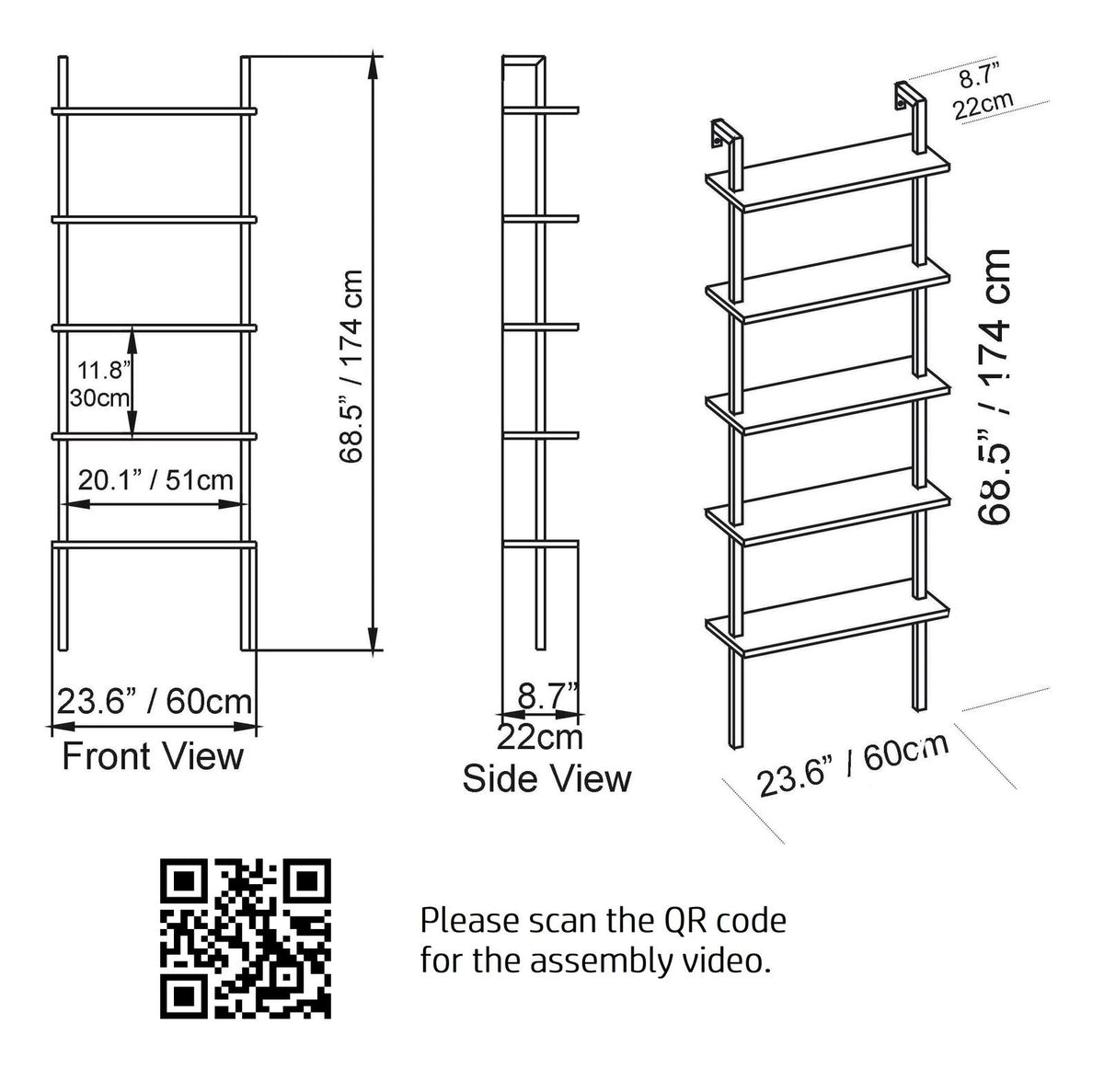 White Metal Wood Accent Ladder Bookcase V446687
