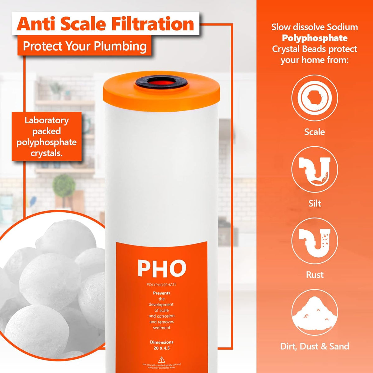 2-Year Whole House Anti Scale Filter Set 3 Stage Filtration Replacement Kit 5 Micron 4.5" x 20" C721