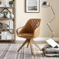 Camel Faux Leather Swivel Accent Arm Chair with Wood Legs C5085