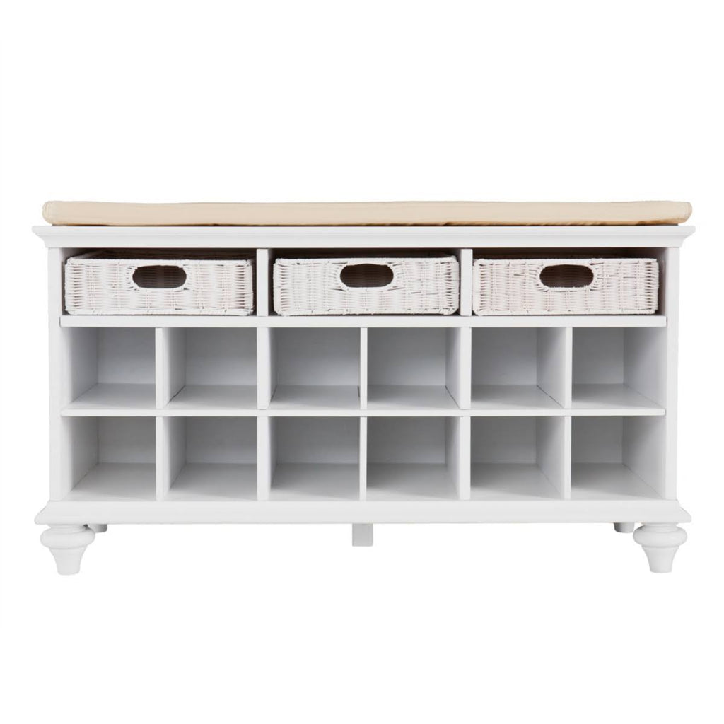 White Bench with Rattan Baskets C83281
