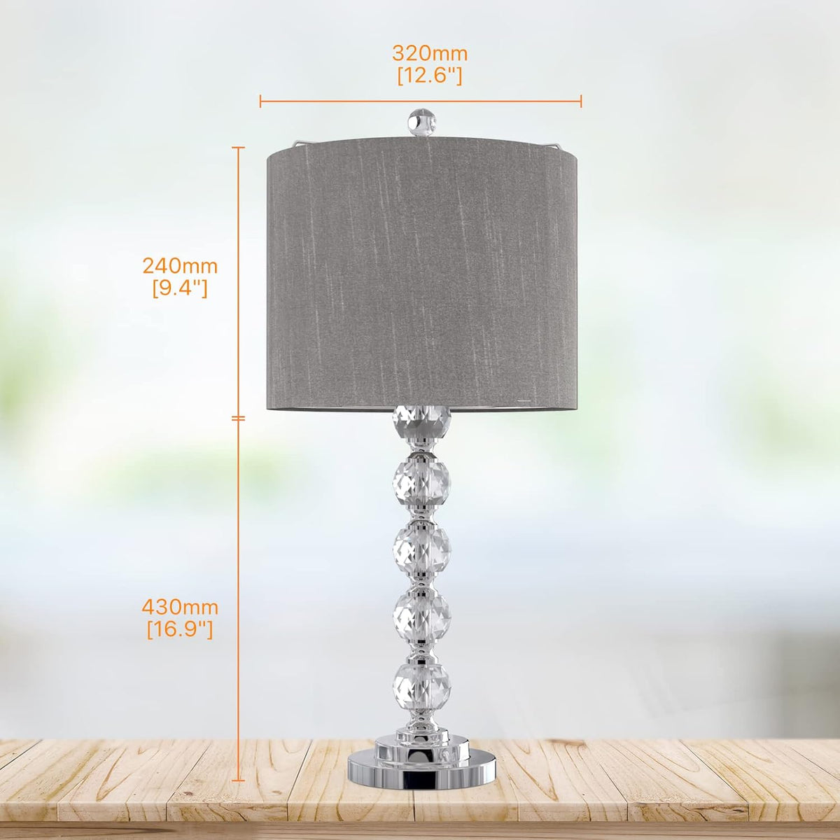 Crystal Linen Drum Shade Table Light Set of 2 B6585