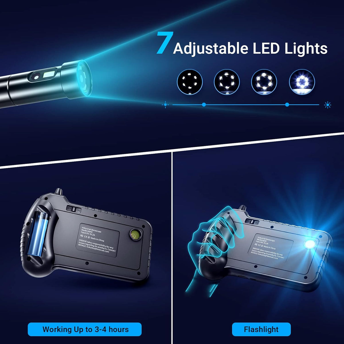 50FT Dual Lens Inspection Camera with 5 IPS Screen and 7 LED Lights T780847