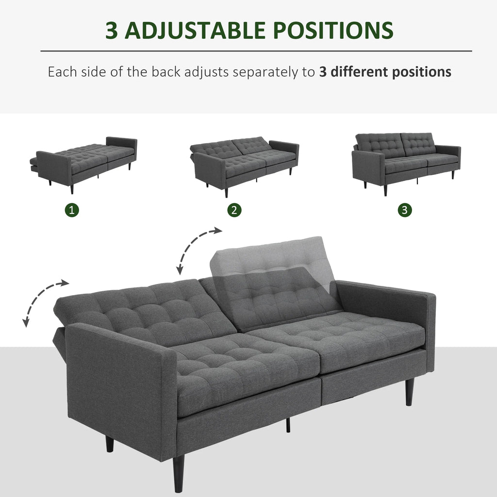 Grey Linen Fabric Convertible Sofa Bed O88930