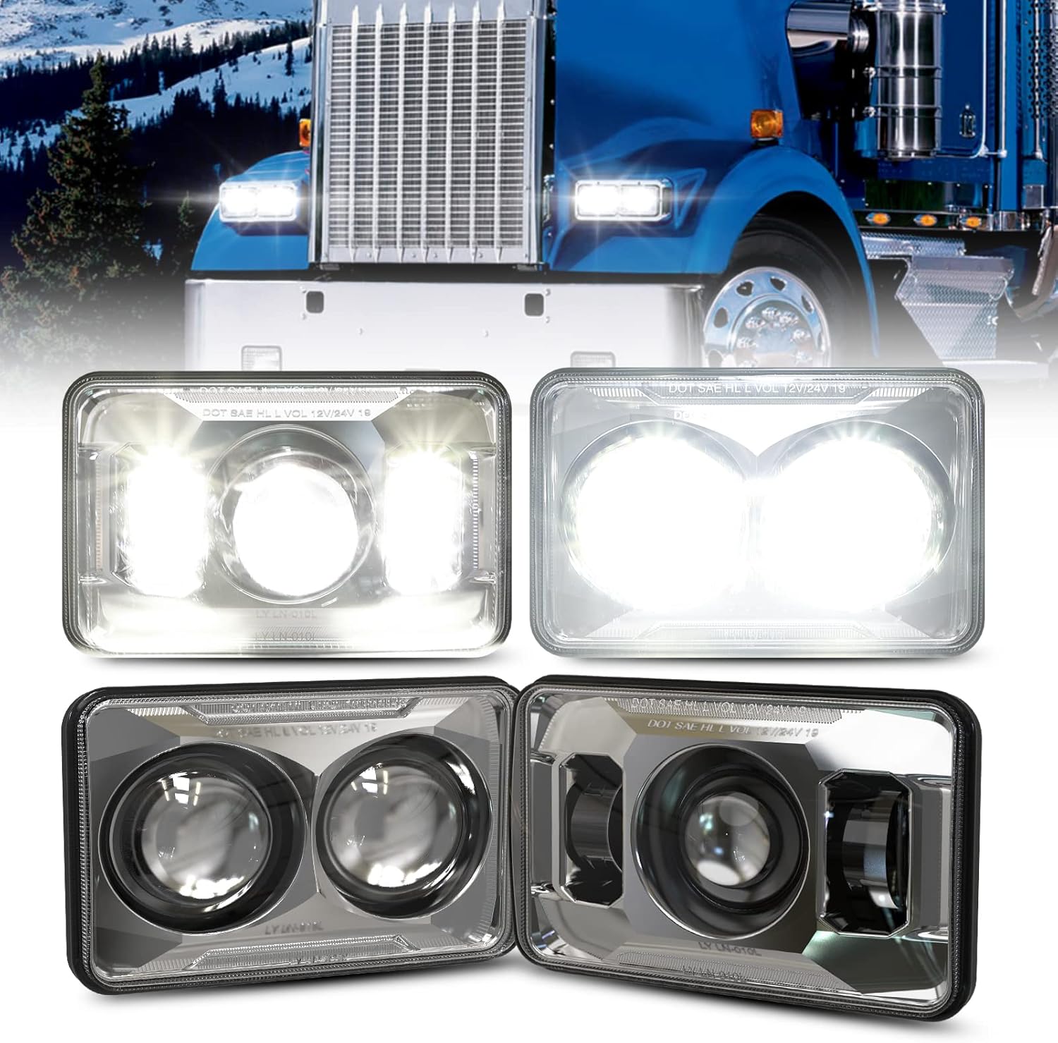 4X6 Inch LED Headlights 60W High Low Beam Black（4 PCS） N34193