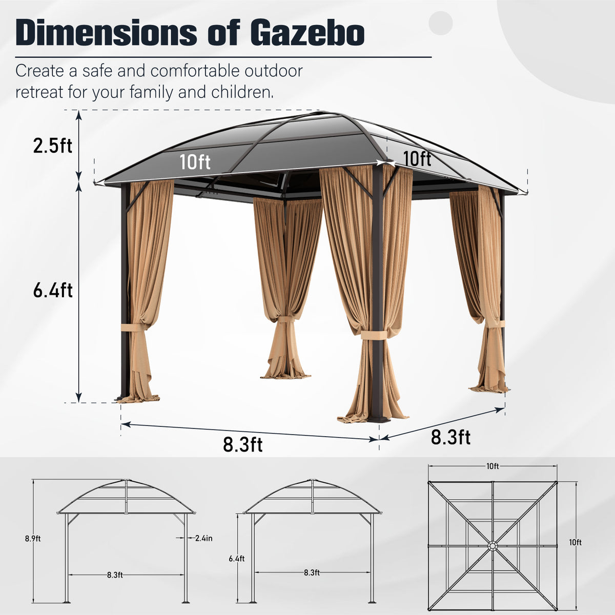 10' x 10' Outdoor Hardtop Gazebo with Netting and Curtains Z579284