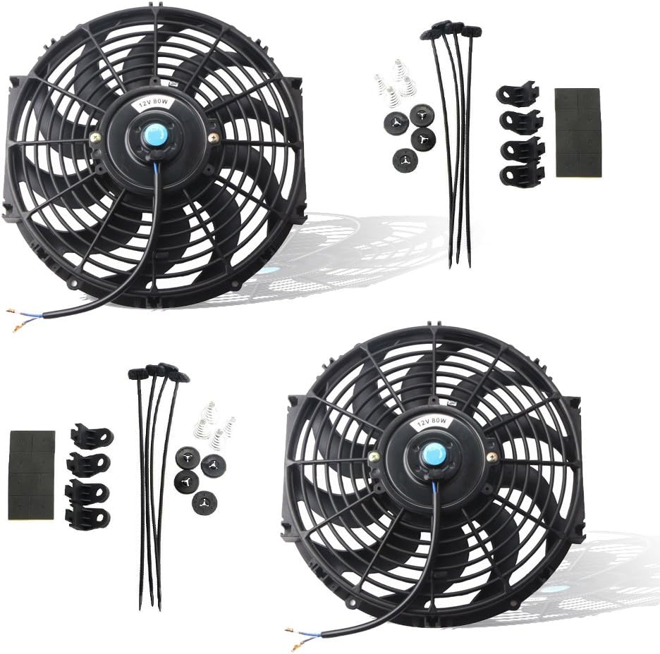 Black Universal Electric Radiator Slim Fan 12V 16 Inch X2 Pack of 2 U225