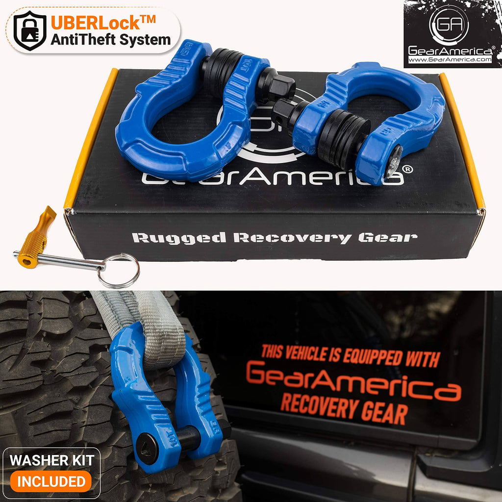 Uber Shackles with Anti Theft Lock (2pk) Blue 80,000 lbs Towing D-Rings S870