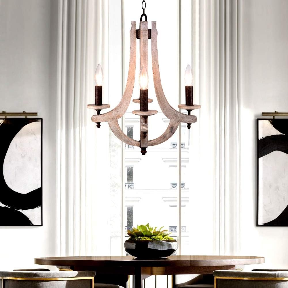 Retro Iron Wooden Chandelier 4 Candle Holder Light W15.7XH18.9 Inch L981
